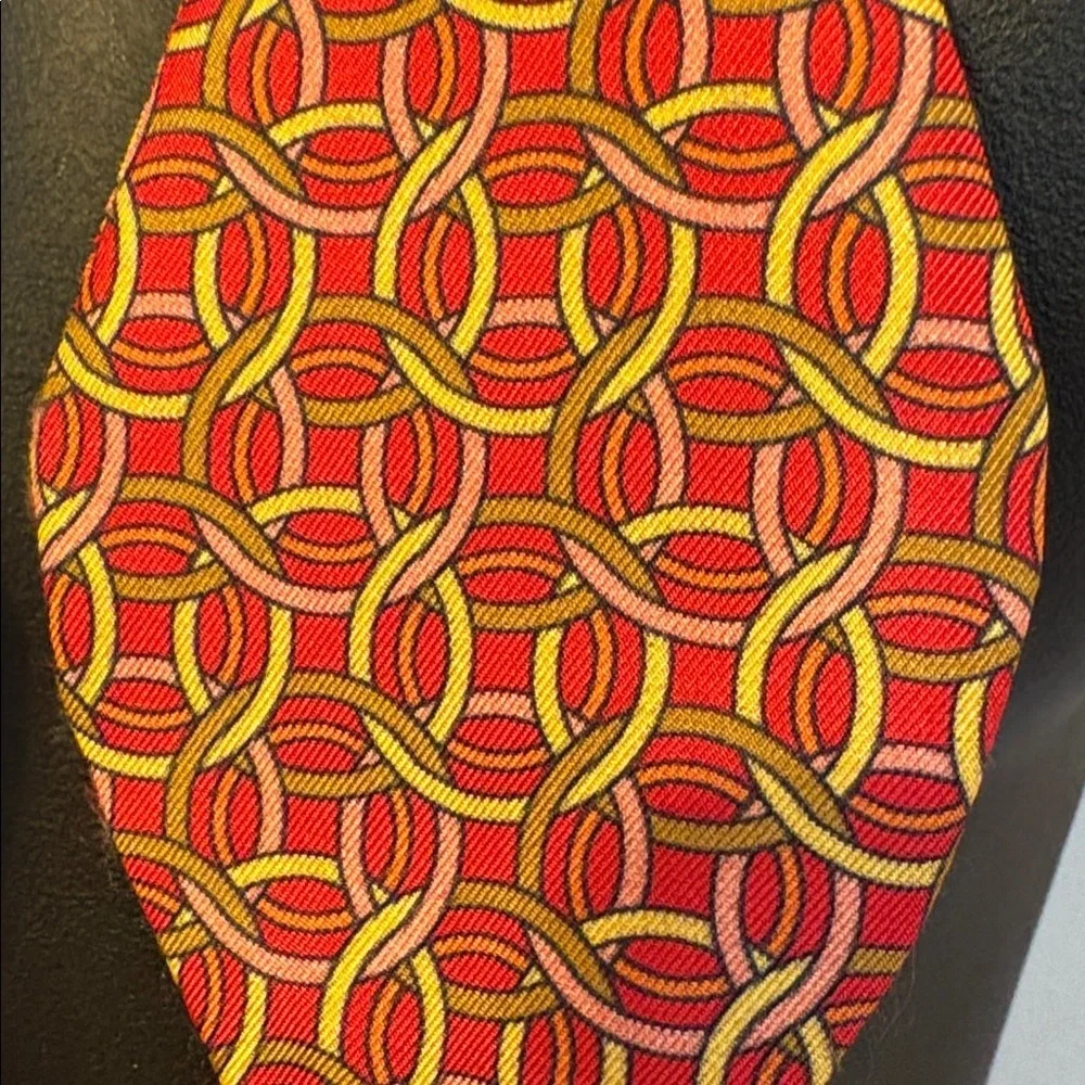 Carrot & Gibbs Handmade Pure Silk Red With Geometric Pattern Adjustable Bow Tie